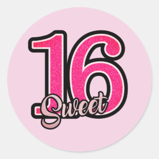 Zoete 16 sticker/zegel klassieke ronde  sticker