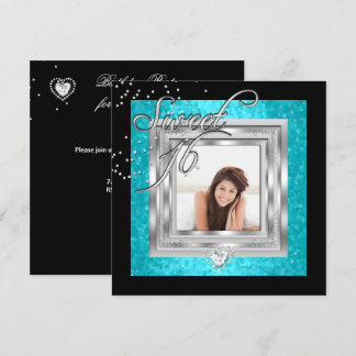 Zoete 16 Sweet Sixteen Turquoise Zwart Foto Kaart