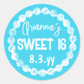 Zoete 16 Turquoise Party Favor Sticker (Voorkant)