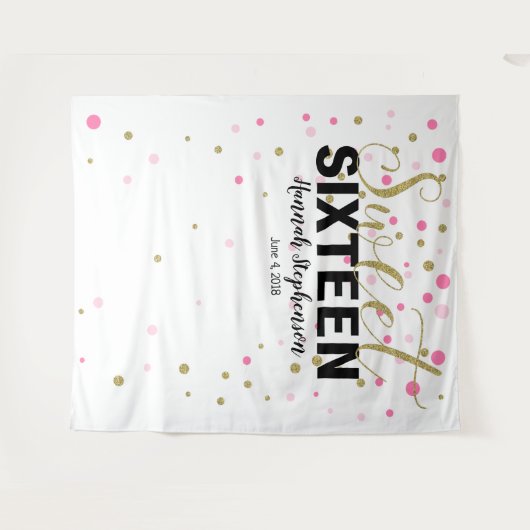 zoete 16 verjaardag Photo Booth achtergrond banner Wandkleed (Voorkant (horizontaal))