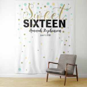 zoete 16 verjaardag Photo Booth achtergrond banner Wandkleed