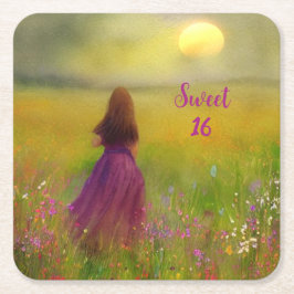 Zoete 16 verjaardag vierkante kartonnen onderzetter