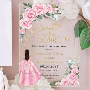 Zoete 16 Verlosdatum Roze Rozen Bloemrijke Prinses Acryl Uitnodigingen