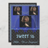 Zoete 16 Verrassende Blauwe Zijde Zijde & Pearls & Kaart (Voorkant / Achterkant)