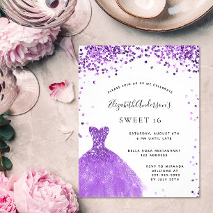 Zoete 16 violet jurk glitter budget uitnodiging