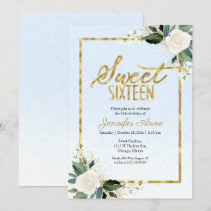 Zoete 16 Witte Bloemen op Stofblauw Kaart