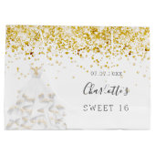 Zoete 16 witte goudglitter-jurk groot cadeauzakje (Achterkant)