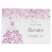 Zoete 16 witte roze glitter jurk groot cadeauzakje (Achterkant)
