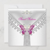 Zoete 16 Zestien Roze Witte Vlinder Kaart (Voorkant)