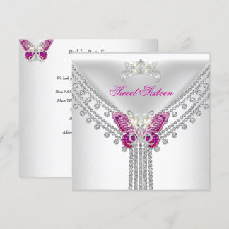 Zoete 16 Zestien Roze Witte Vlinder Kaart