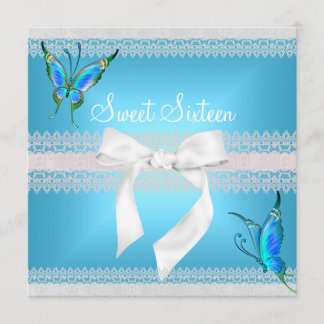 Zoete 16 Zestien Witte kant Teal Blauwe Vlinder Kaart