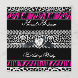 Zoete 16 Zestien Zebra Luipaard Roze Zwarte Diaman Kaart