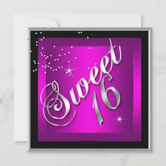 Zoete 16 Zestien Zwart ZILVER Heet ROZE Kaart (Voorkant)