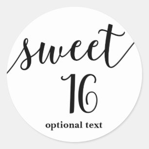 ZOETE 16 zestien Zwarte Script Type Feest Favor Ronde Sticker
