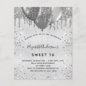 Zoete 16 zilveren glitter-begrotingsuitnodiging (Voorkant)
