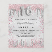 Zoete 16 zilverroze glitter budgetuitnodiging flyer (Voorkant)