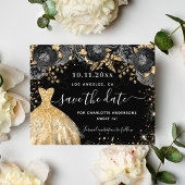 Zoete 16 zwarte gouden jurk budget save the date flyer