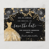 Zoete 16 zwarte gouden jurk budget save the date flyer (Voorkant)