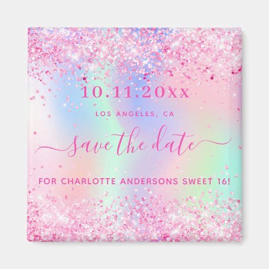 Zoete 16 zwarte roze glitter behalve de datummagne magneet (Voorkant)