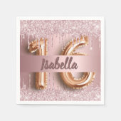 Zoete 16 zwarte roze glitter druppelnaam servet (Voorkant)