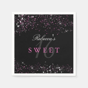 Zoete 16 Zwarte Roze Glitter Servetten