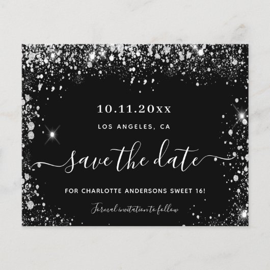 Zoete 16 zwarte zilverbudgetten, behalve de datum flyer (Voorkant)