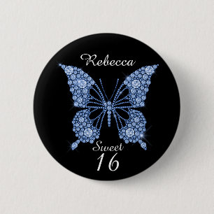Zoete 16e Birthday Butterfly gepersonaliseerd Ronde Button 5,7 Cm