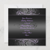 Zoete 16e Paars/Black Swirl Birthday Uitnodiging (Achterkant)