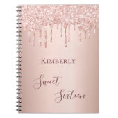 Zoete 16e zestiende 16-jarige roos goudglitter notitieboek (Voorkant)