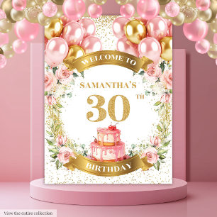 Zoete 30e Verjaardag Blush Gouden Verjaardagsbanne Wandkleed