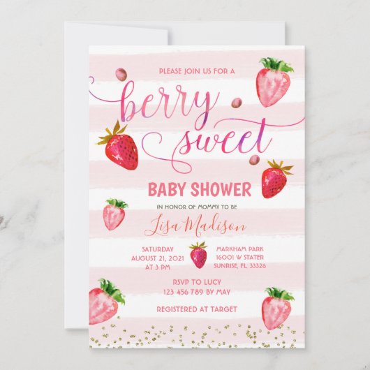 Zoete aardbei baby shower uitnodiging (Voorkant)