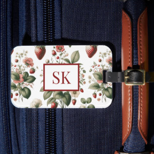 Zoete Aardbei & Bloemen Patroon Aangepast Monogram Bagagelabel