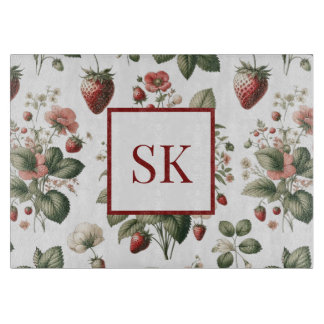 Zoete Aardbei & Bloemmotief Aangepaste Monogram Snijplank