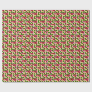 Zoete Aardbei & Bloemmotief Canvas Cadeaupapier