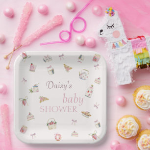 Zoete Aardbei Dessert Baby Shower Waterverf Papieren Bordje