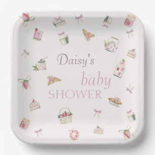 Zoete Aardbei Dessert Baby Shower Waterverf Papieren Bordje