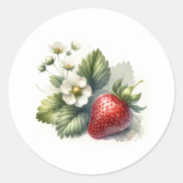 Zoete aardbei en bloem ronde sticker