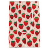 Zoete Aardbei op Roos Roze Patroon Medium Cadeauzakje (Achterkant)