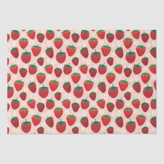 Zoete Aardbei op Roos Roze Patroon Tissuepapier (Voorkant)