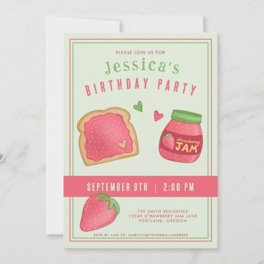 Zoete Aardbei Toast en Jam Verjaardagsfeest Kaart (Voorkant)