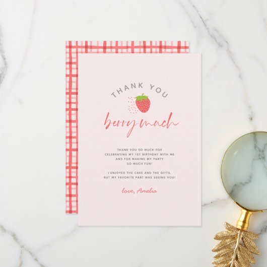 Zoete aardbeien bessen veel script verjaardag bedankkaart (Voorkant / Achterkant in situ)