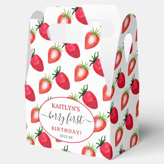 Zoete aardbeienbes Eerste 1e Verjaardag Bedankdoosjes (Geopend)