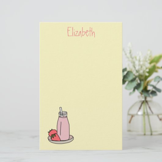 Zoete aardbeienmokshake roze schattig briefpapier (Staand voorkant)