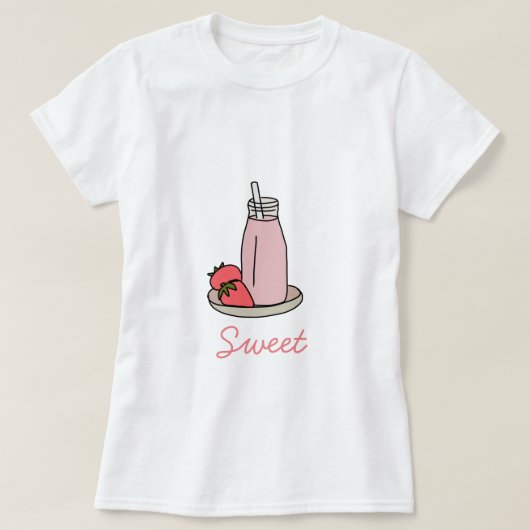 Zoete aardbeienmokshake roze schattig t-shirt (Design voorkant)