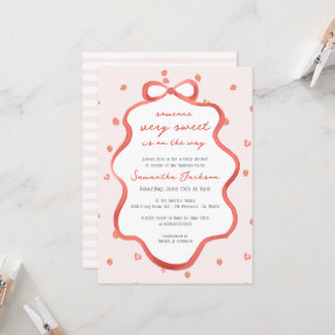 Zoete aardbeimeisje rode strik baby shower kaart