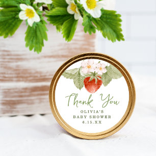 Zoete Aquarel Aardbei Baby Shower Favor Ronde Sticker