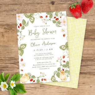 Zoete Aquarel Aardbei Kuikens Baby Shower Kaart
