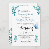 Zoete aquarel blauwe vlinder bloemige bruiloft kaart (Voorkant / Achterkant)