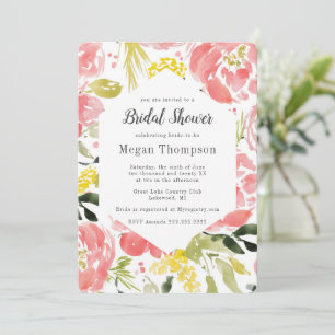 Zoete Aquarel Bloesems Bruids Uitnodiging