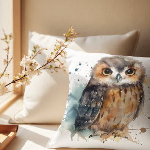 Zoete Aquarel Bos Uil Decoratie Kussen